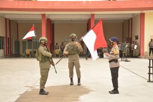 Upacara penyambutan Purna Tugas Kompi Penugasan Satbrimob Polda Kepri BKO Polda Papua, Kamis (25/2/2021).
