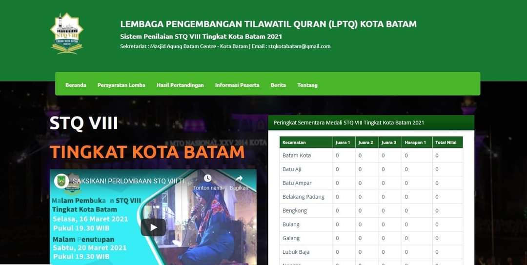 Penilaian hasil pertandingan secara langsung Seleksi Tilawatil Qur'an (STQ) VIII Batam.