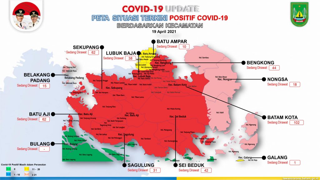 Peta sebaran kasus Covid-19 di Kota Batam per 19 April 2021.