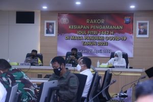 Rapat Koordinasi Kesiapan Pengamanan Idul Fitri 1442 H di Masa Pandemi Covid-19 di Rupatama Polda Kepri, Rabu (21/4/2021).