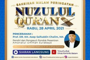 Dinas Kominfo menyiapkan siaran langsung (live streaming) peringatan Nuzulul Qur'an 1442 Hijriah tingkat Kota Batam, Rabu (28/4/2021) malam. Dinas Kominfo menyiapkan siaran langsung (live streaming) peringatan Nuzulul Qur'an 1442 Hijriah tingkat Kota Batam, Rabu (28/4/2021) malam.