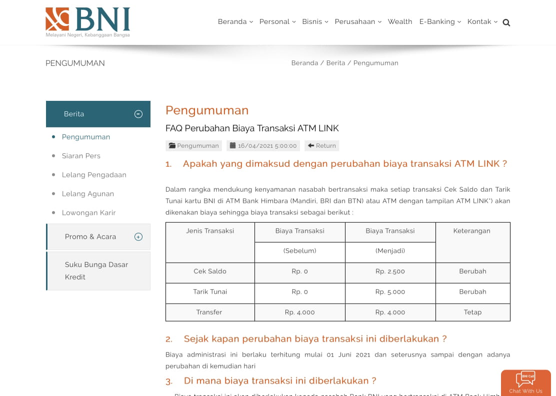 Biaya Transaksi ATM Link
