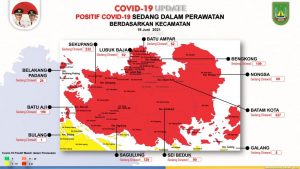 Peta sebaran kasus aktif Covid-19 di Kota Batam per 19 Juni 2021.