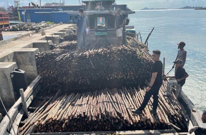 Bea dan Cukai Batam menggagalkan penyelundupan 10.810 kayu teki di Perairan Pulau Jaloh Atas.