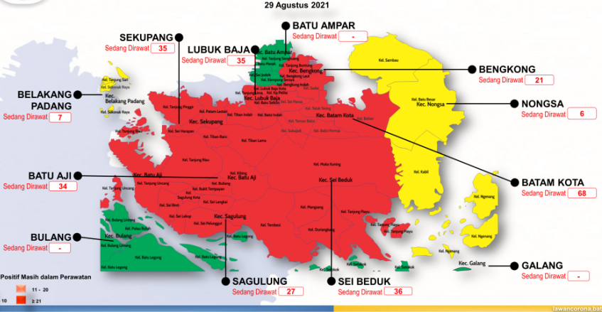 Sebanyak 3 dari 12 kecamatan di Kota Batam menjadi zona hijau, Minggu (29/8/2021).