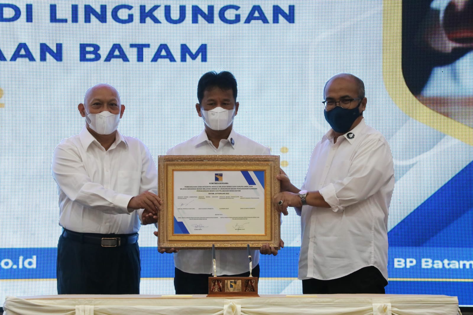 Kepala Badan Pengusahaan Batam (BP Batam), Muhammad Rudi, membuka Sosialisasi Pembangunan Zona Integritas Menuju Wilayah Bebas Korupsi (WBK) dan Wilayah Birokrasi Bersih Melayani (WBBM) di lingkungan BP Batam, pada Kamis 24 Februari 2022 di Balairung Sari BP Batam.