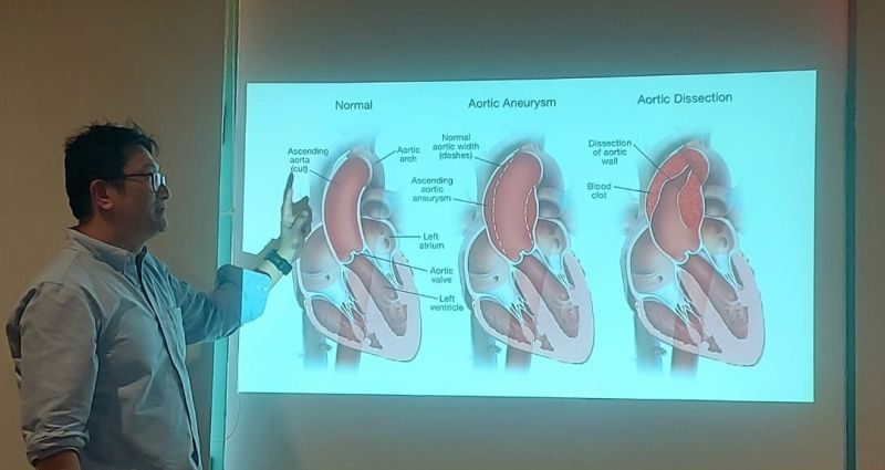 Ilustrasi anatomi aorta dan penjelasan gejala diseksi aorta.