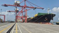 Aktivitas peti kemas di Pelabuhan Belawan sebagai gerbang logistik baru menuju Malaysia dan Asia Tenggara.