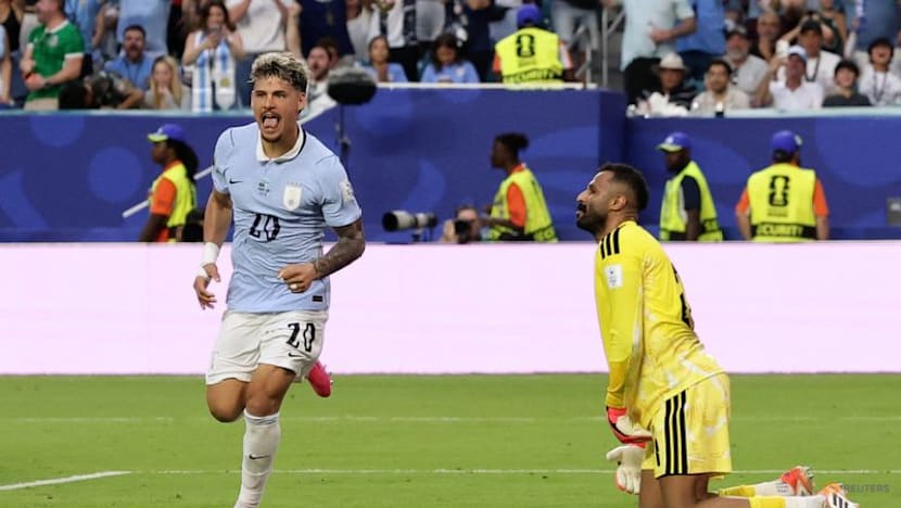 Maximiliano Araujo merayakan gol penyama kedudukan Uruguay saat menghadapi Arab Saudi di Piala Dunia 2026.