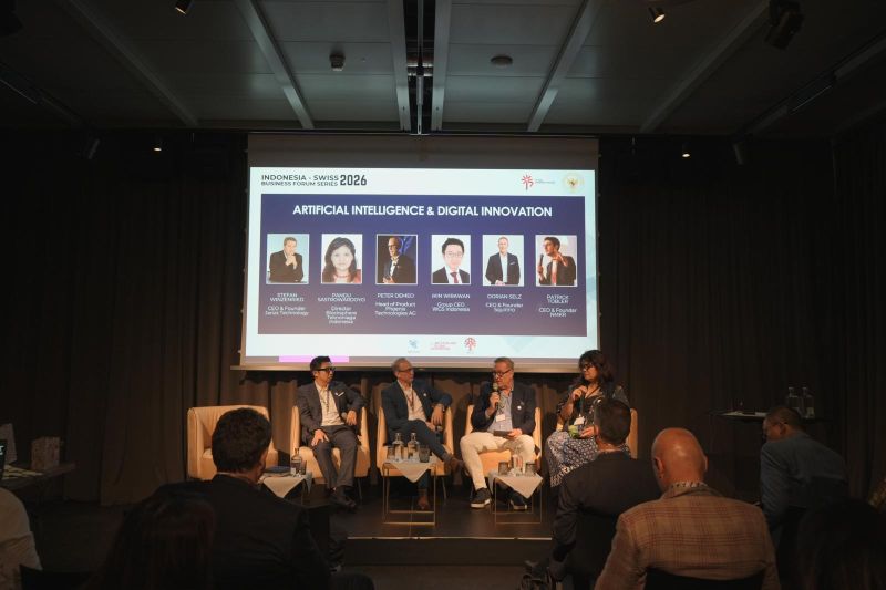 Peserta forum bisnis Indonesia-Swiss membahas kerja sama ekonomi digital di Zug, Swiss.