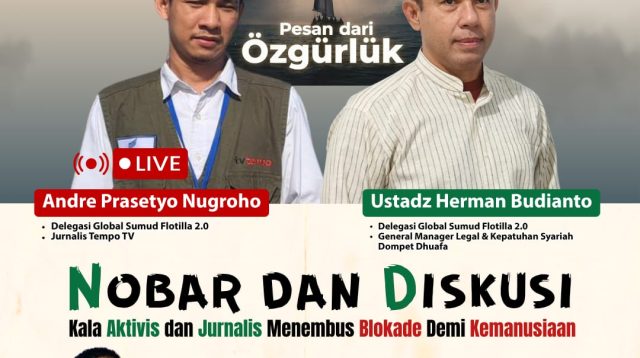 Poster kegiatan nobar dan diskusi Menembus Blokade Gaza yang digelar AJI Batam dan Dompet Dhuafa Kepri.