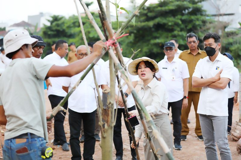 Wakil Wali Kota Batam Li Claudia Chandra menanam pohon di kawasan DAS Baloi Indah dalam program penataan ruang terbuka hijau.