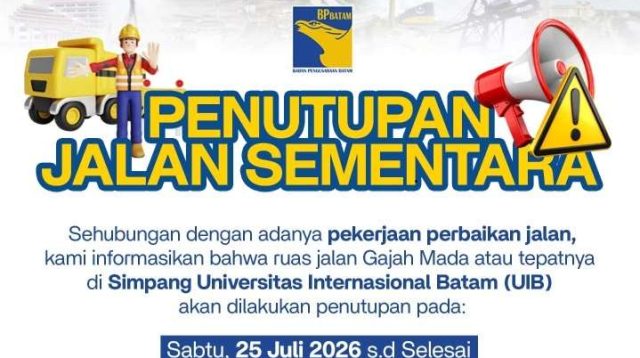 Perbaikan jalan depan UIB Batam