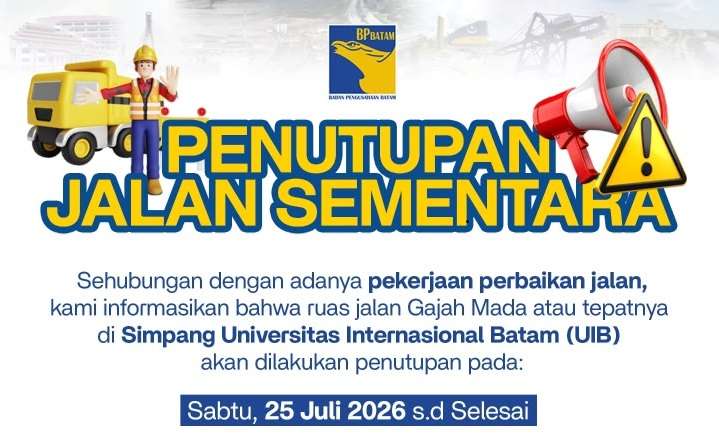 Perbaikan jalan depan UIB Batam