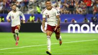 Pedro Porro merayakan gol saat Spanyol mengalahkan Perancis 2-0 pada semifinal Piala Dunia di Arlington, Texas.
