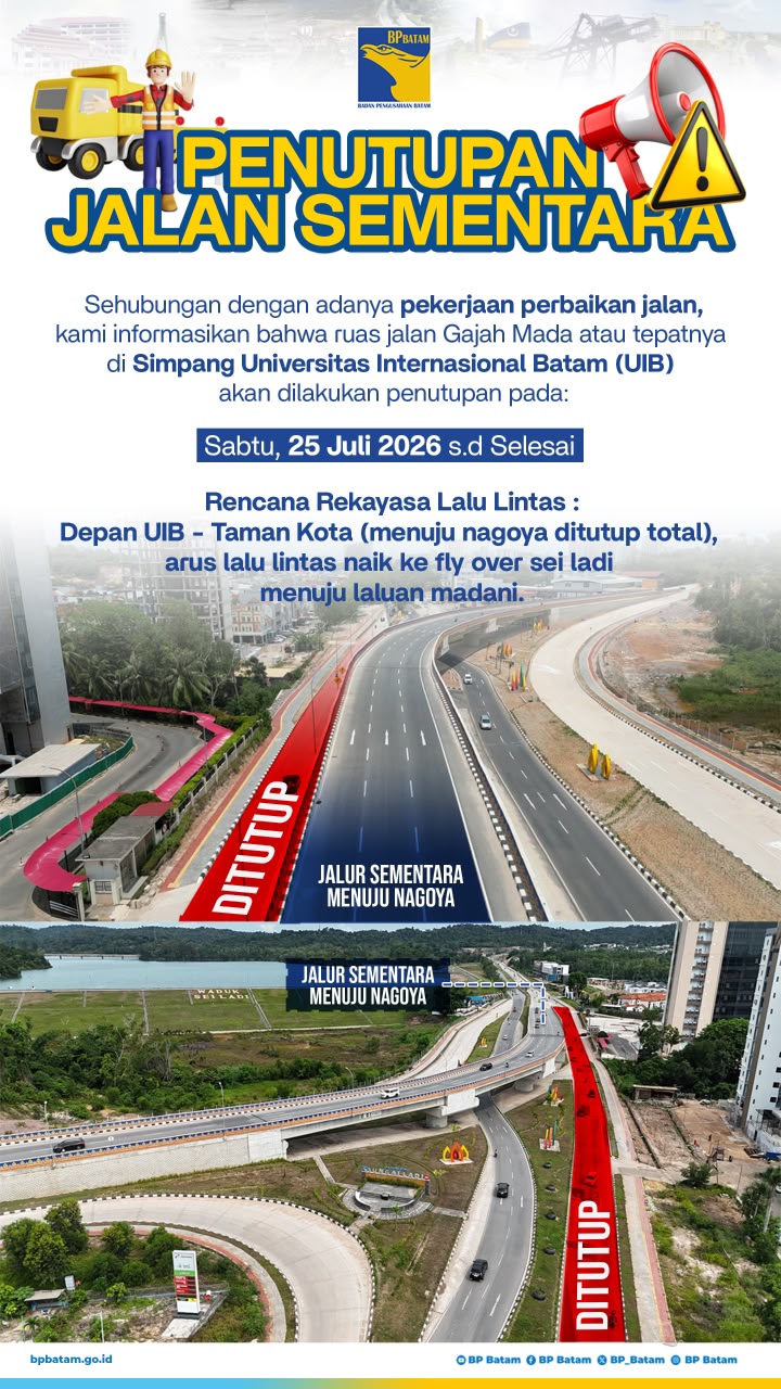 Perbaikan jalan depan UIB Batam