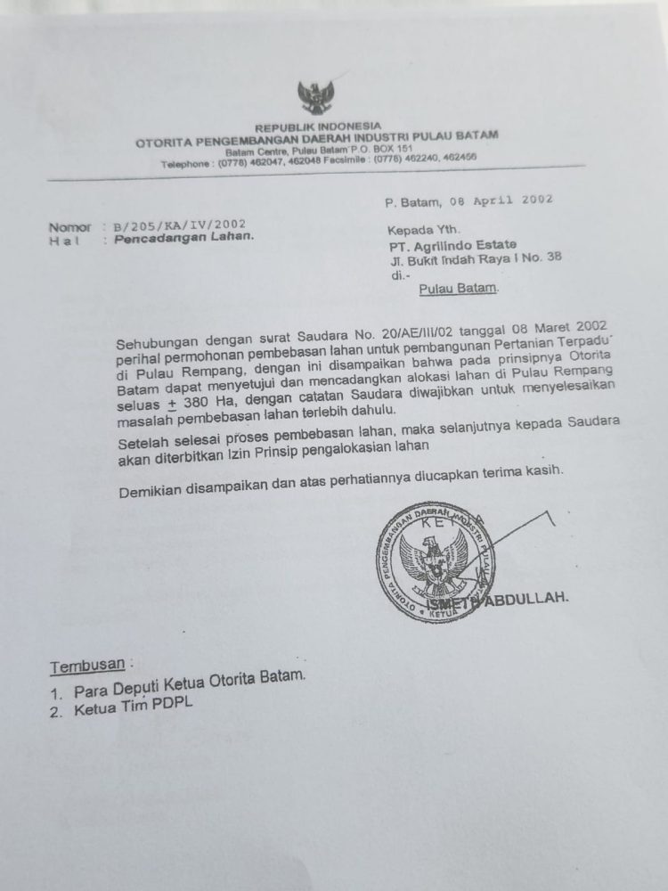 PT Agrilindo Estate rempang