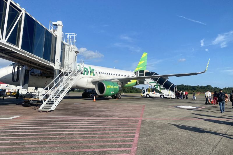 Pesawat Citilink di Bandara Hang Nadim melayani penerbangan langsung Batam-Yogyakarta.