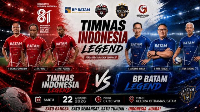 Legenda Timnas Indonesia Rully Nere dalam rangkaian Batam International Football Series 2026.