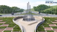 Pembangunan Monumen Simpang Barelang atau Bundaran Ufuk Selatan di Bundaran Tembesi, Sagulung, Batam.