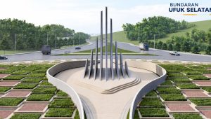 Pembangunan Monumen Simpang Barelang atau Bundaran Ufuk Selatan di Bundaran Tembesi, Sagulung, Batam.