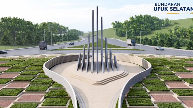 Pembangunan Monumen Simpang Barelang atau Bundaran Ufuk Selatan di Bundaran Tembesi, Sagulung, Batam.