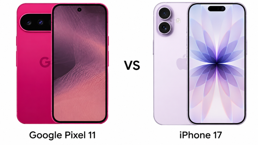 Perbandingan Google Pixel 11 dan iPhone 17 dari sisi kamera, layar, performa, baterai, fitur, dan harga.