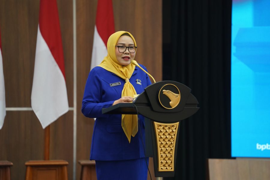 Ketua Umum PIKORI BP Batam Erlita Amsakar menyampaikan sambutan pada acara Hari Jadi ke-26 PIKORI BP Batam.