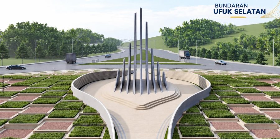 Pembangunan Monumen Simpang Barelang atau Bundaran Ufuk Selatan di Bundaran Tembesi, Sagulung, Batam.