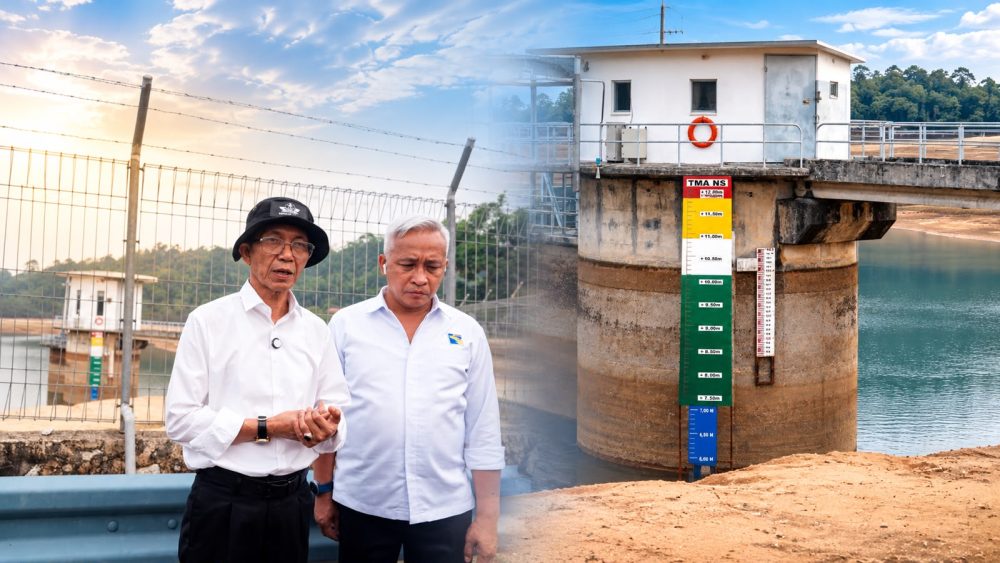 Kepala BP Batam Amsakar Achmad meninjau kondisi Waduk Nongsa yang menyusut drastis akibat kemarau.