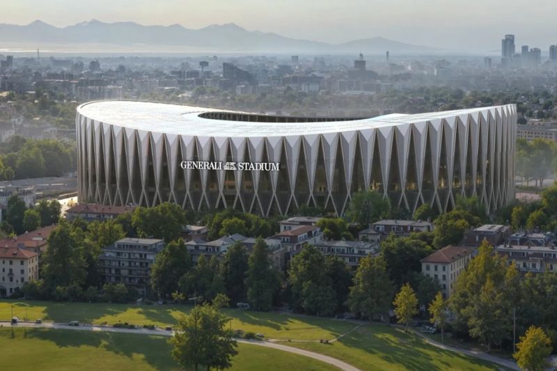Desain arsitektur Generali Stadium, calon markas baru Inter Milan dan AC Milan berkapasitas 71.500 penonton di kawasan San Siro, Milan.